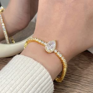 Fashion <b>Bracelets</b> 18K Gold Plated Bling CZ Zircon Trendy Waterdrop Tennis Chain <b>Bracelet</b> for <b>Women</b> - Product Image 2