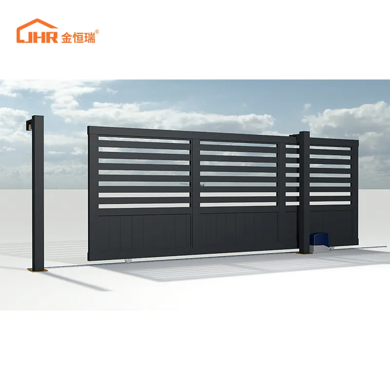 Schwarz Weiß Grau Custom Drive Way Gate Design Aluminium legierung 9ft Dekoration Lamelle Schiebe tor im Freien