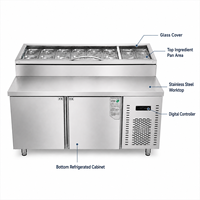 Table de préparation réfrigérée commerciale en acier inoxydable pour pizzas, plan de travail pour salades, vitrine réfrigérée pour sandwichs, équipement de cuisine pour restaurant