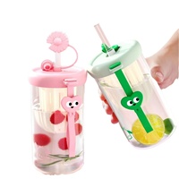Tasse de paille en verre de style dessin animé mignon pour thé eau jus infusion à froid avec logo personnalisable pour le service d'eau de lait de café de fête
