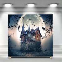 Housse de fond d'arche carrée d'Halloween, motif fantôme, chauve-souris, citrouille, sorcière, maison hantée, personnalisable pour cérémonies et fêtes