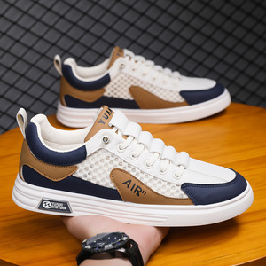 Zapatillas deportivas de malla con cordones para hombre, transpirables, con diseño hueco, informales, planas, con suela intermedia de EVA y suela exterior de goma, con patrón degradado. - Product Image 4