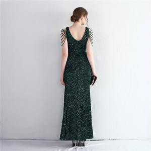 Abiti da sera alla moda con paillettes Sexy lunghe da donna con scollo profondo abito da sera da ballo - Product Image 6