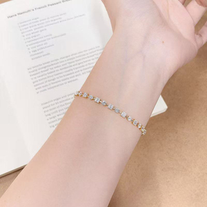 <span class=keywords><strong>Bracelet</strong></span> tennis en diamant de laboratoire, <span class=keywords><strong>or</strong></span> 18 carats, pavé de diamants, pour femme, minimaliste, alternant carrés et ronds, bijoux fins, cadeau - Product Image 5