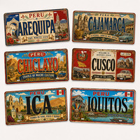 Letrero Metálico Vintage de Perú con Collage de Letras de Ciudad, Placa de Matrícula de Metal Rústica Retro, Decoración de Pared de Estilo Antiguo