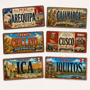 Letrero Metálico Vintage de Perú con Collage de Letras de Ciudad, Placa de Matrícula de Metal Rústica Retro, Decoración de Pared de Estilo Antiguo - Product Image 1