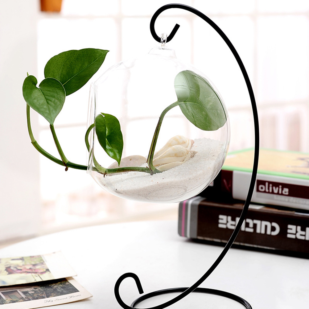 Support de présentation en forme de cœur en fer à suspendre pour globe en verre, plante, terrarium, boule de sorcière (noir