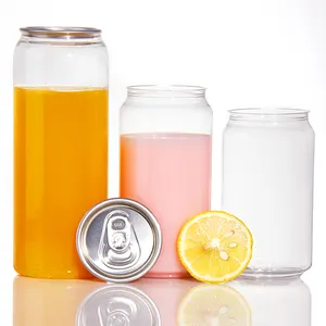 Vente en gros 330ml 500ml 650ml Canette de soda transparente en plastique PET pour boisson de jus avec couvercle facile à ouvrir