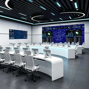 <span class=keywords><strong>Console</strong></span> de salle de contrôle incurvée moderne, <span class=keywords><strong>bureau</strong></span> de centre de commande multi-postes avec éclairage LED, poste de travail modulaire pour la surveillance de sécurité - Product Image 3
