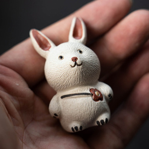 Petit lapin Zisha, ornement rond blanc du zodiaque pour la décoration de la table à thé - Product Image 2