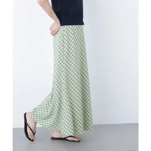 Falda Maxi Fluida <span class=keywords><strong>de</strong></span> Cintura Alta con Estampado a Cuadros, Casual y Elegante, Personalizada por el Fabricante para Mujer - Product Image 3