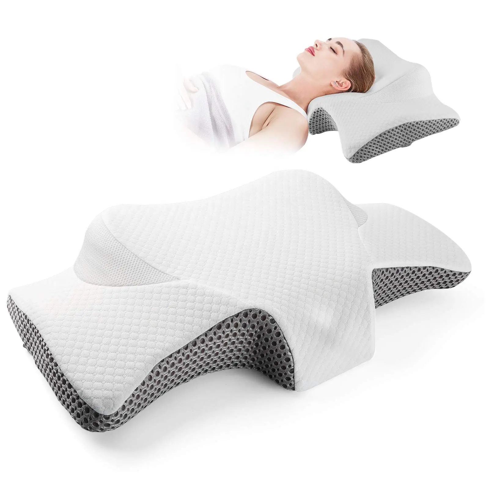 Memory Foam Contour Support Pillow for Side Back and Stomach Sleepers Ergonomic Cervical Bed Pillows for Neck Pain Relief