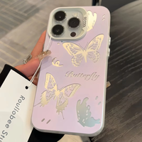 Coque de protection antichoc rigide argentée avec motif papillon évidé, design populaire, pour iPhone 18 17 16 15 Pro Max 14 13 Plus 12