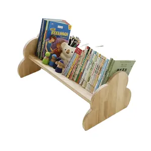 그림 책 선반이있는 어린이를위한 귀여운 만화 모양의 단단한 나무 책장 아기 책장
