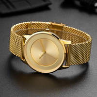 Montre Quartz Fine Mixte Cadran Noir Bracelet Maille Or Style Affaires Cadeau Ami