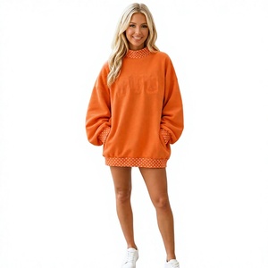 Sudadera Oversize Naranja para Mujer con Hombros Caídos, Manga Larga, Cuello Simulado y Ribete de Puntos, de Forro Polar, para Otoño - Product Image 1