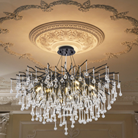 Lustre moderne en cristal, lustre LED, hauteur réglable, adapté à la salle à manger et à la chambre, noir, éclairage en forme de branche