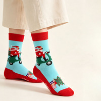 Chaussettes de sport décontractées en coton jacquard personnalisées avec logo du Père Noël rouge et vert sur le thème de Noël d'hiver