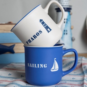 Anchor Sailing & Beach Pharos Designs Tazas de cerámica Juego de tazones para decoración costera del hogar Seguro para microondas con tapas para capuchino - Product Image 2