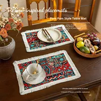 Napperon de Bohème rouge de luxe haut de gamme américain Nappe de table vintage de style marocain faite à la main en polyester-coton Ins Style Home