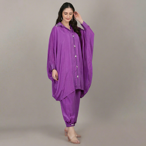 Premium Women Fashion Hub 2pc Crepe Cord set Purple colour <b>Kaftan</b> with Beads work For Elegant Fashion Lovers - Product Image 1