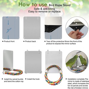 Parrot mirror play stand, used for hanging bird cages, parrot toys, comes with cotton rope, a toy that attracts birds - Product Image 4