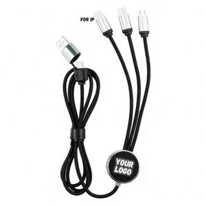 Chargeur universel multi-téléphones à charge rapide, câble USB 3.5 en 1 en nylon avec logo lumineux LED pour cadeau promotionnel d'entreprise - Product Image 1