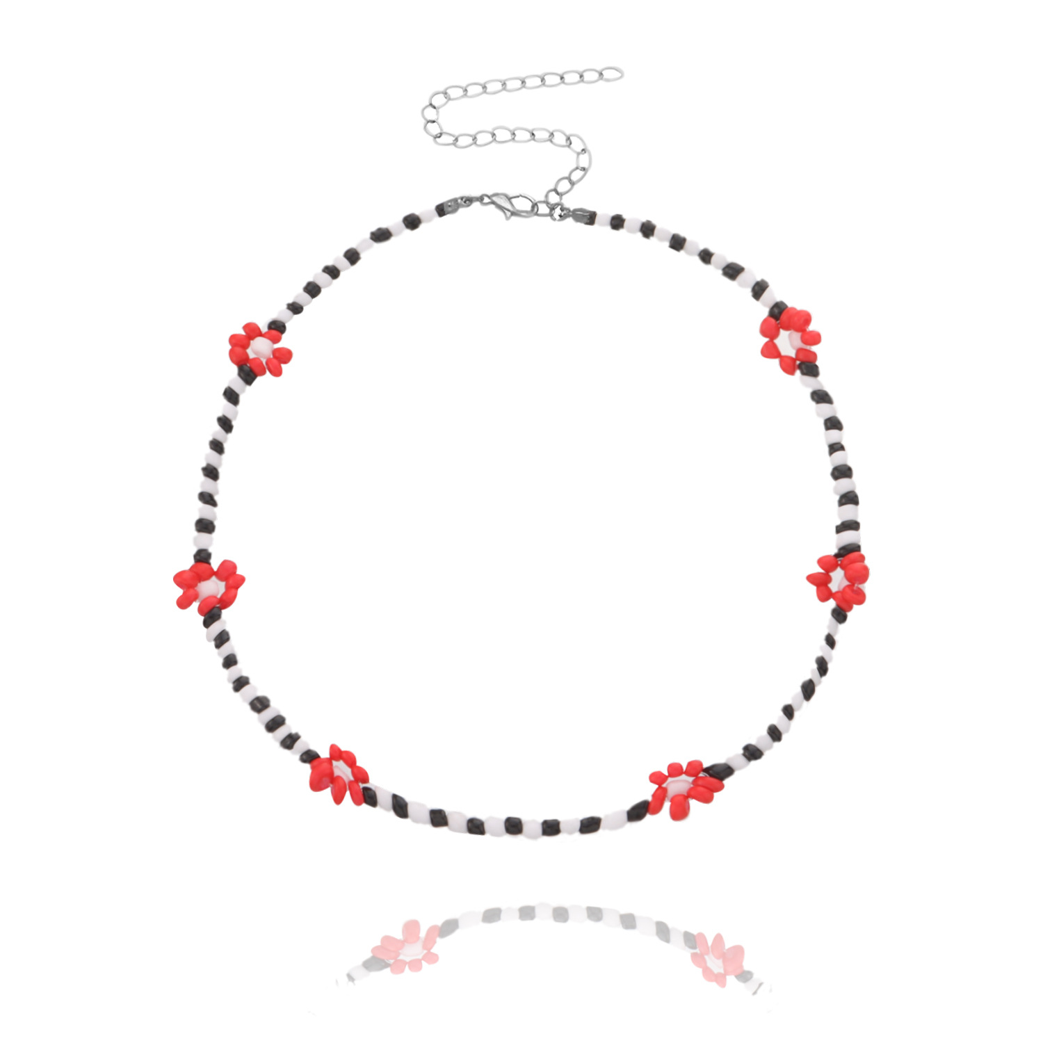 12 perles de riz noir fleurs rouges