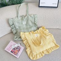 Sac fourre-tout fin à carreaux style coréen avec volants, design à cordon de serrage, grande capacité, sac à bandoulière pour filles, idéal pour l'école et les trajets quotidiens