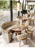 Restaurant à thème d'Asie du Sud-Est de style thaïlandais, sièges en banquette semi-circulaires, tables et chaises, ensemble en bois massif, capacité de 4 à 8 personnes, moderne