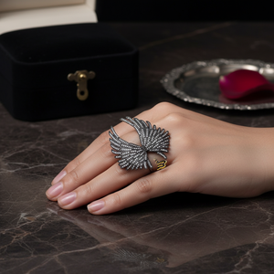 925K de plata esterlina el mejor arte diseño nuevo Ángel negro anillo de las alas - Product Image 2