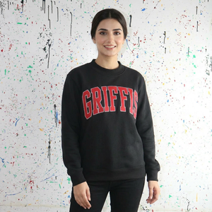Sweat-shirt à capuche zippé GRIFFIS BLACK avec broderie appliquée rouge, style sportif, 100% coton, velours d'hiver, coupe oversize, impression numérique - Product Image 1