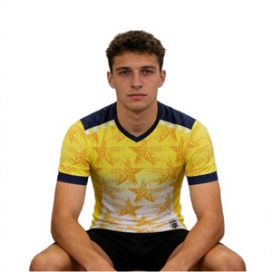 Maillot de football jaune pour homme à col en V, manches courtes, imprimé par sublimation, en polyester anti-humidité, vêtement de sport coupe classique - Product Image 4