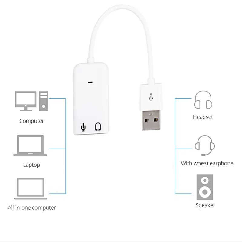 White 3D Audio USB 2.0 interface Virtual 7.1 Channel External USB Sound Card Module Recording Adapter