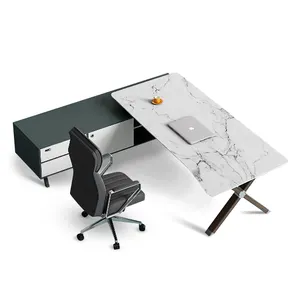 High End Estilo Americano Minimalismo Modular Mesas De Escritório Mármore Luxuoso Moderno Manager Desk Móveis de Escritório com Armário Lateral