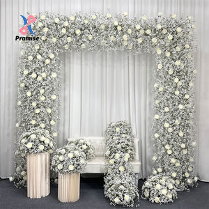 Artificial Realistic White Baby's Breath and Rose <b>Silk</b> Modern Square <b>Flower</b> Arch Set for Wedding Backdrop Decoration - Product Image 1