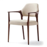 Fauteuil de salle à manger BST Mid-Century Modern en bois de noyer avec assise rembourrée en cuir crème pour salle à manger