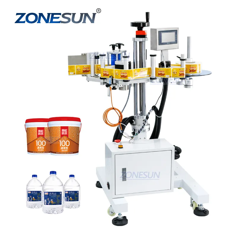 ZONESUN ZS-TB852 팔레트 물 스티커 자동 라인 사이드 라벨 기계 어플리케이터 판지 플라스틱 버킷 병