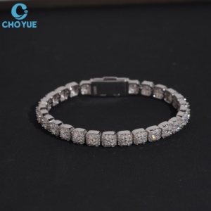 Pulsera de Plata de Ley S925 con Halo Cuadrado de Moissanita VVS, Joyería Hip Hop de Moda, Bañada en Rodio, Pulsera de Moissanita Cúbica - Product Image 1