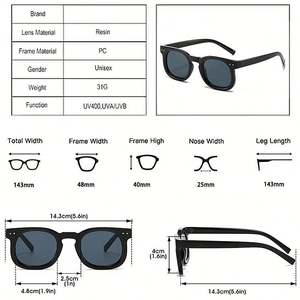 Lunettes de soleil rétro personnalisées 2025 avec logo, monture fine, UV400, verres dégradés bleu thé, carrées, pour hommes et femmes - Product Image 5