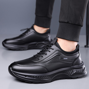 Chaussures décontractées pour hommes, doublées de polaire, en cuir souple, à talon bas, semelle en caoutchouc, confortables pour les loisirs - Product Image 3