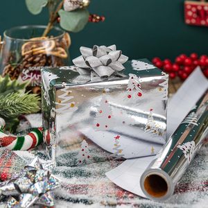Silver Christmas Tree Metallic Wrapping Paper 17 In X 32.8 Ft Single Side PE Coated Holiday Gift <b>Wrap</b> - Product Image 4