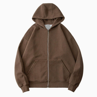Blouson thermique gaufré en coton épais à carreaux, coupe carrée courte, effet vintage délavé soleil, fermeture éclair, sweat à capuche vieilli pour homme, hiver