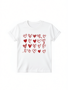 T-Shirt Casual da Donna a Maniche Corte con Motivo a Cuori, Girocollo, 100% Cotone Jersey, Leggera, Vestibilità Regolare, Primavera-Estate - Product Image 1