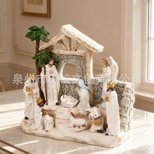 Juego de figuras de resina para la escena del Nacimiento de Navidad, decoración religiosa tradicional para sala de estar, uso en interiores. - Product Image 4