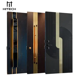 Hitech black polished front door customized mirror design pivot entry steel door entrance exterior front doors