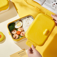 Boîte à lunch bento pour enfants en forme de canard jaune mignon, en PP et acier inoxydable, 1000 ml, micro-ondable, à un seul niveau, facile à ouvrir, pour l'école