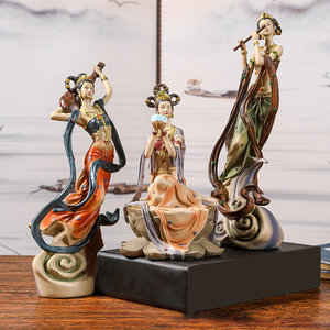 Statue d'Apsara volante de Dunhuang en résine en gros, sculpture d'art bouddhiste chinoise peinte à la main, OEM personnalisé, décoration d'hôtel et de maison - Product Image 1