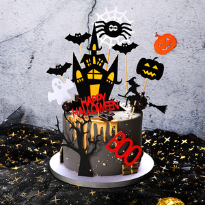 Halloween Cake Toppers Black Castle Bat with Flag Pumpkin Witch Halloween Party Decoration Cake Topper - Product Image 2