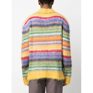 Pulls en mohair personnalisés avec logo OEM & ODM pour hommes, pulls en maille à manches longues, pulls d'hiver à rayures, pulls en mohair tricotés pour hommes - Product Image 2